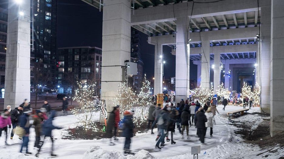 people skating on the Bentway during winter