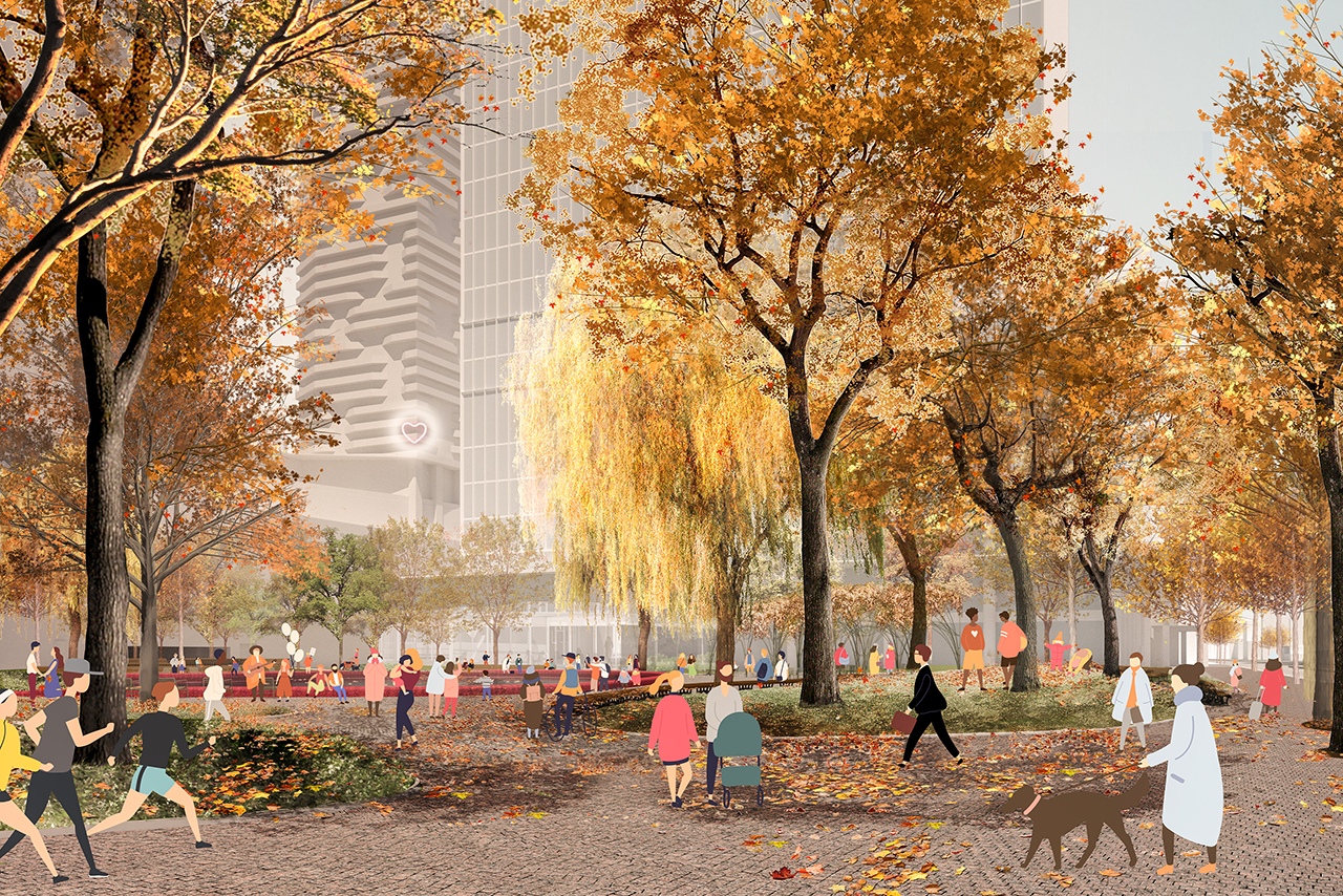 rendering of future Love Park in the fall