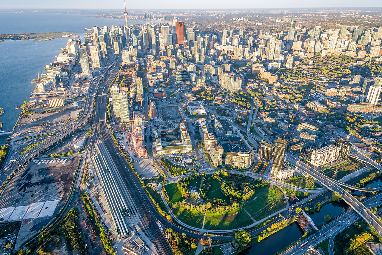 aerial of the west don lands looking west 