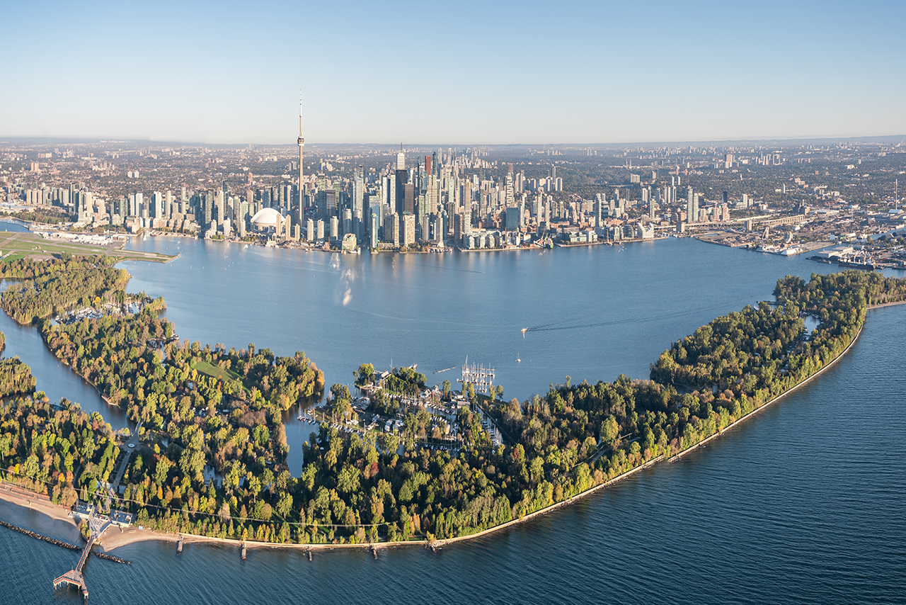 aerial of Toronto waterfront looking north