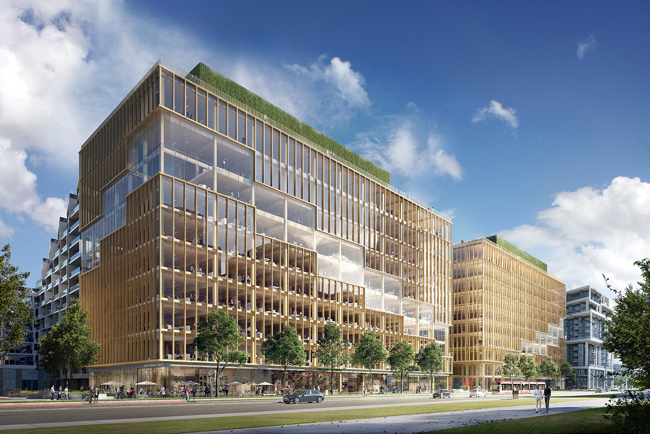 T3 Bayside, a mass timber office in Bayside, set to be completed in 2023, designed by 3XN and Hines 