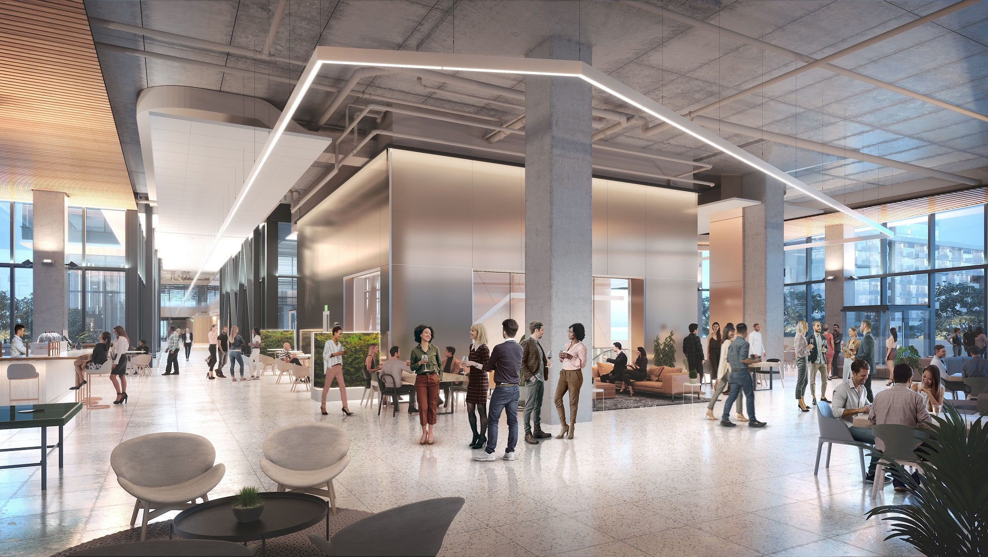 A rendering of the interior of the Waterfront Innovation Centre