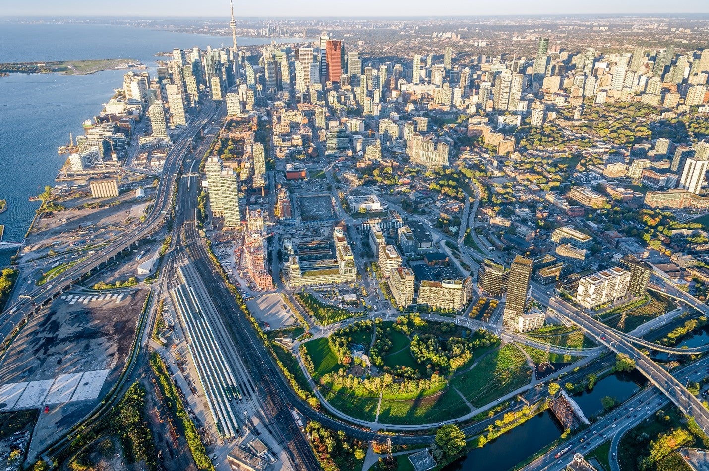 aerial view of corktown common