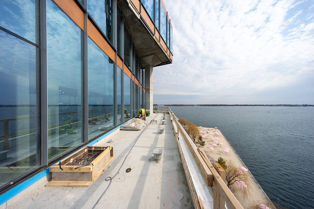 a photo showing construction on the rooftop terrace of the Waterfront Innovation Centre