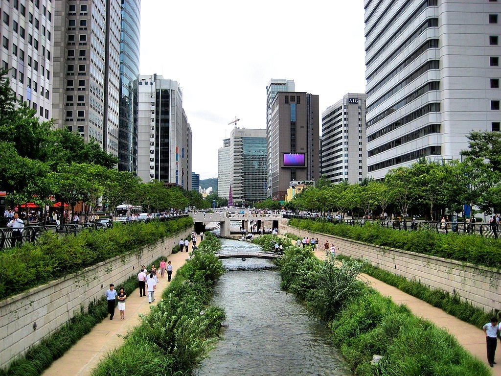 The Cheonggyecheon Stream, in Seoul, South Korea