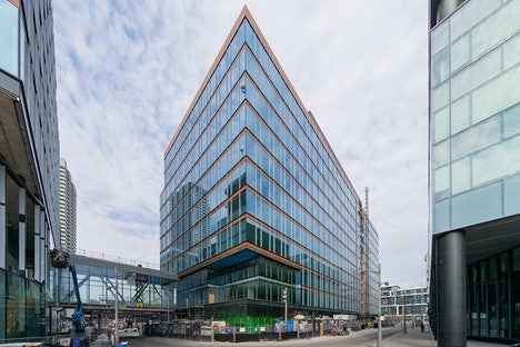 photo showing construction on the exterior of a building