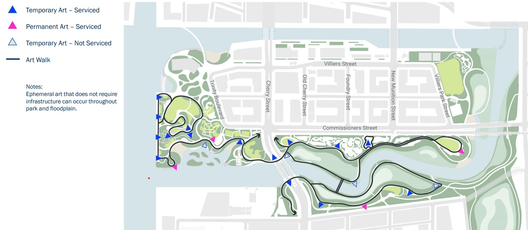 a map showing a proposed art trail along the waterfront