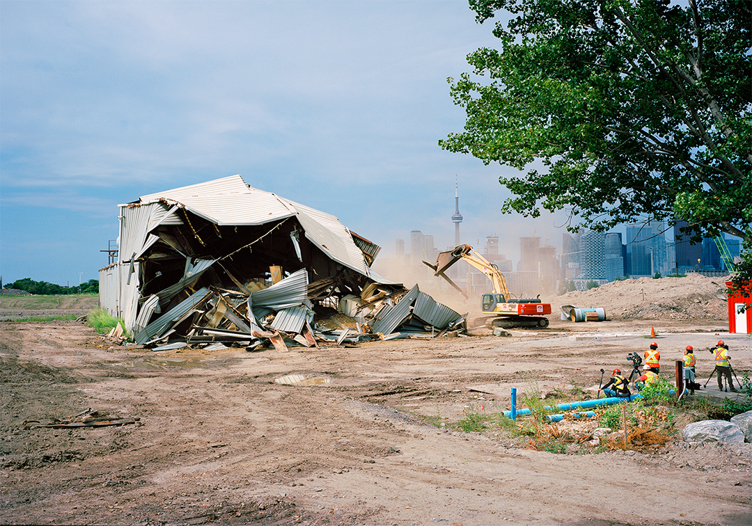 The remains of an industrial building after demolition. 