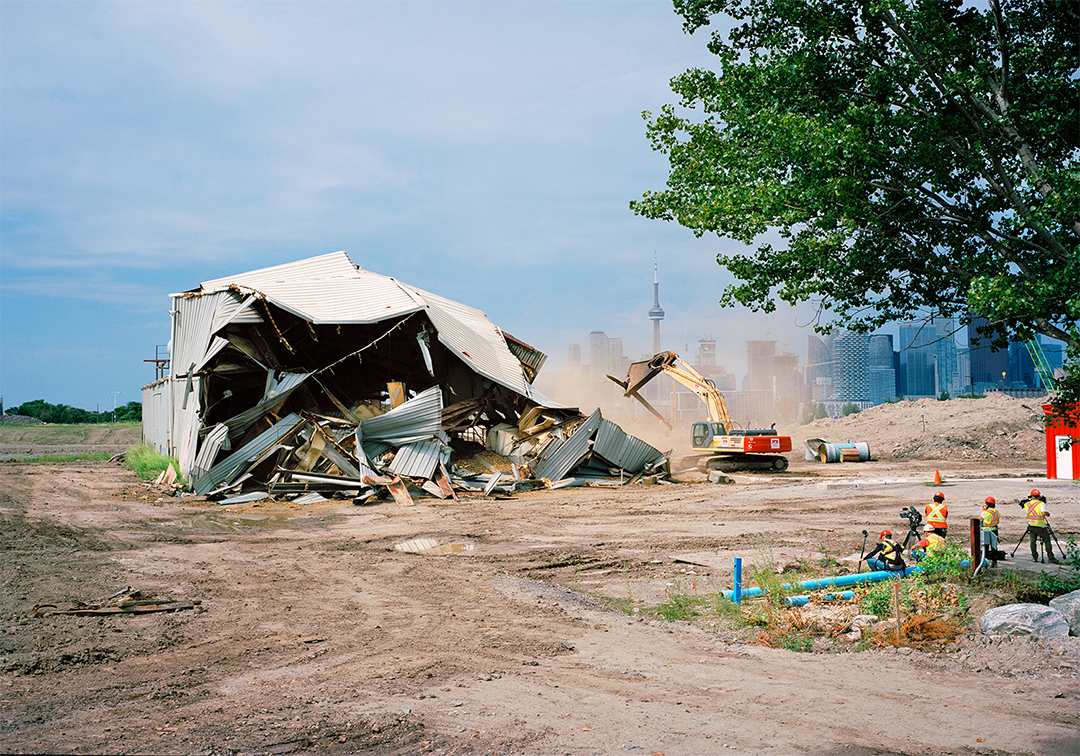 The remains of an industrial building after demolition.