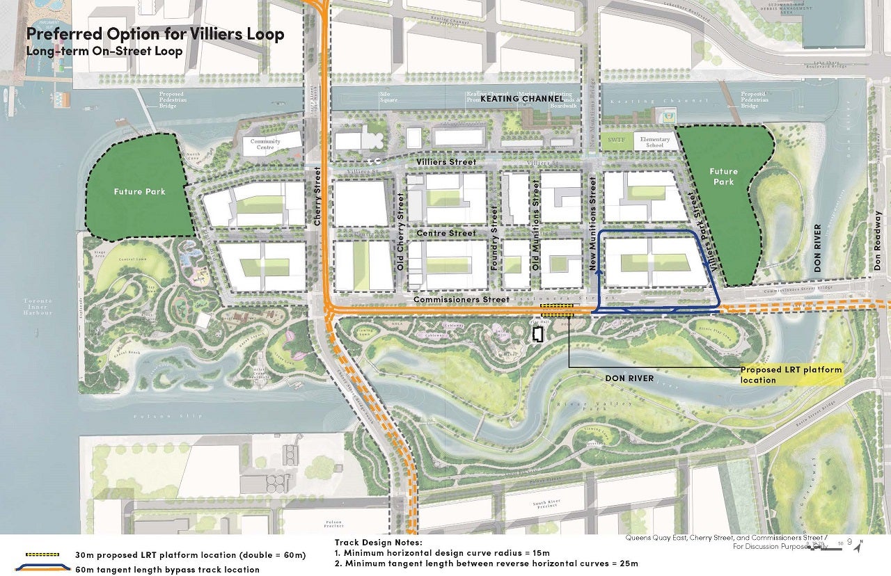 map illustrating preferred option for Villiers Loop transit