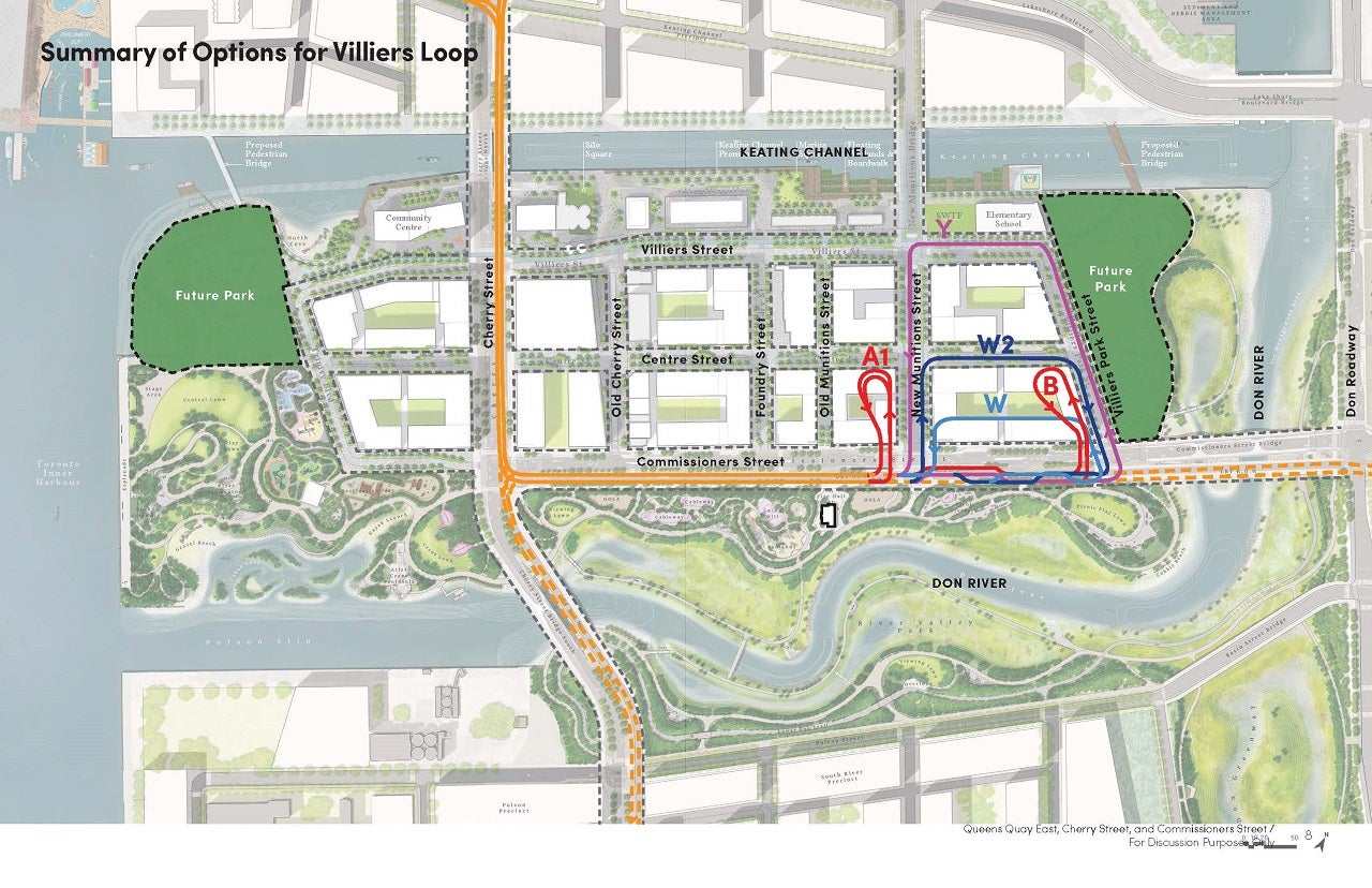 illustrated map showing Villiers Island transit options