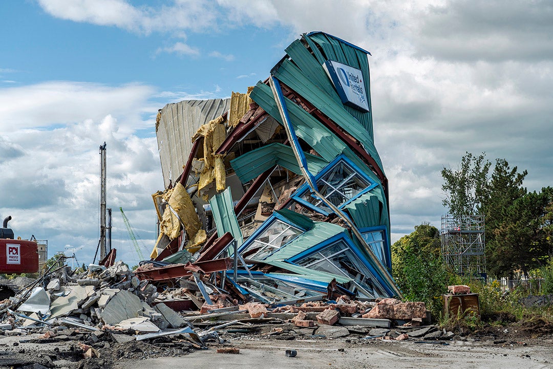 Ruins of a demolished industrial building.