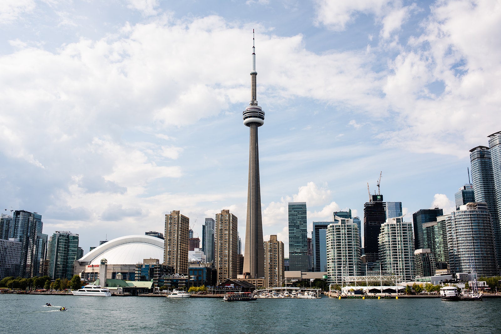 Toronto's downtown skyline seen from the water.