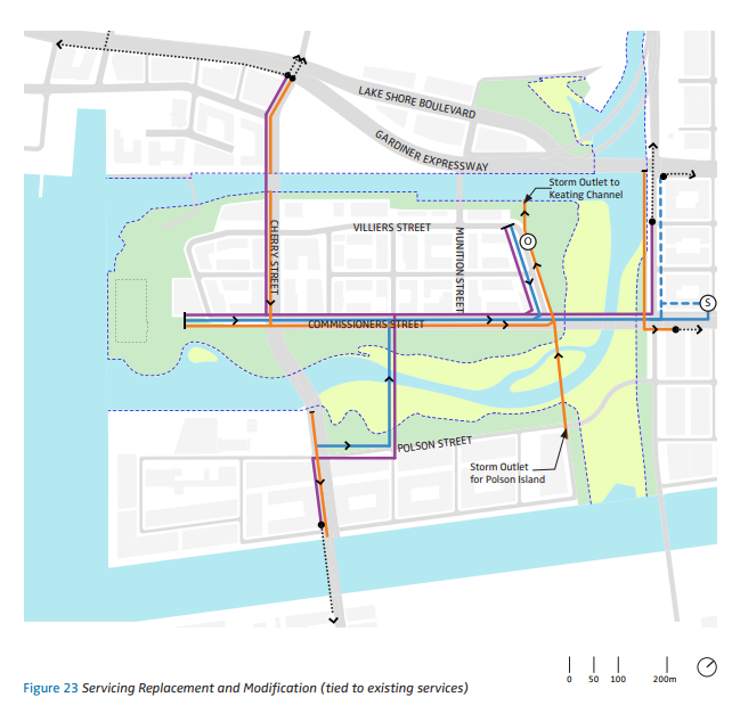 A utilities map of the Port Lands