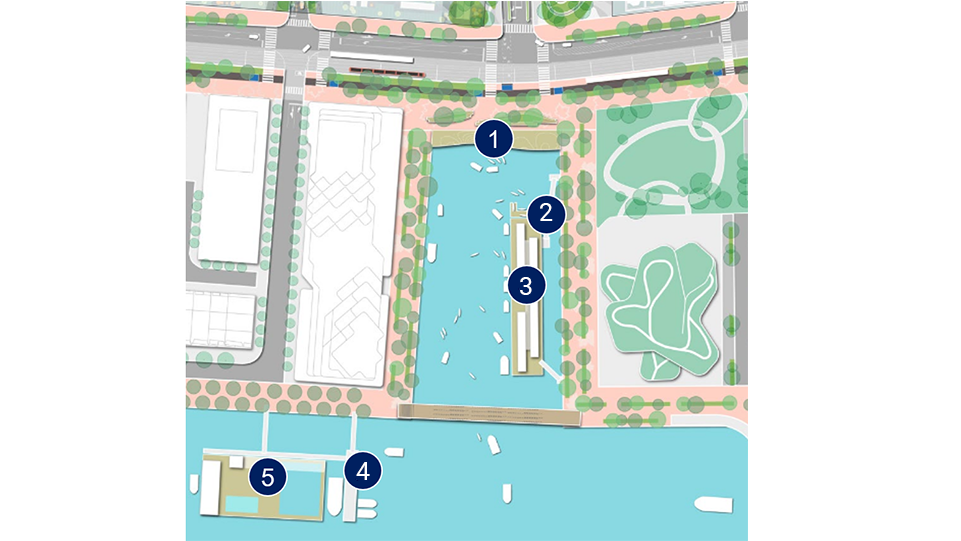 Illustrated map of Parliament Slip with features numbered 1 to 5.