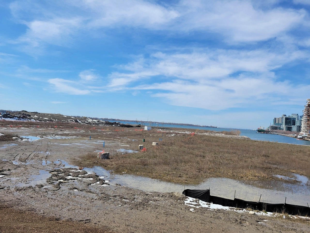 Looking west over a large active construction site.