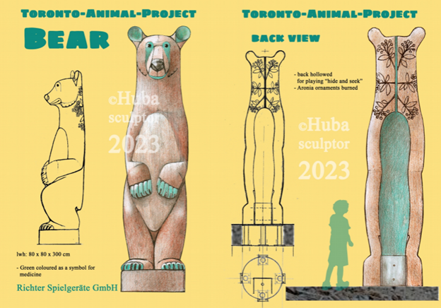 A drawing of a bear interactive play structure.