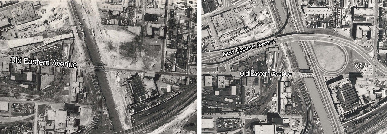 aerial comparison of old eastern avenue and new eastern avenue