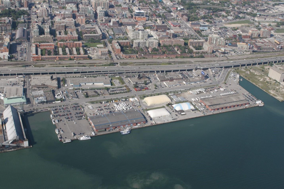 Aerial view of Toronto's East Bayfront before revitalization