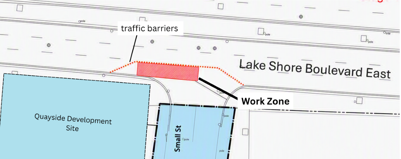 Map focuses on Lake Shore Boulevard East intersection at Small Street