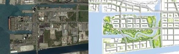aerial view of design plans for the future Port Lands