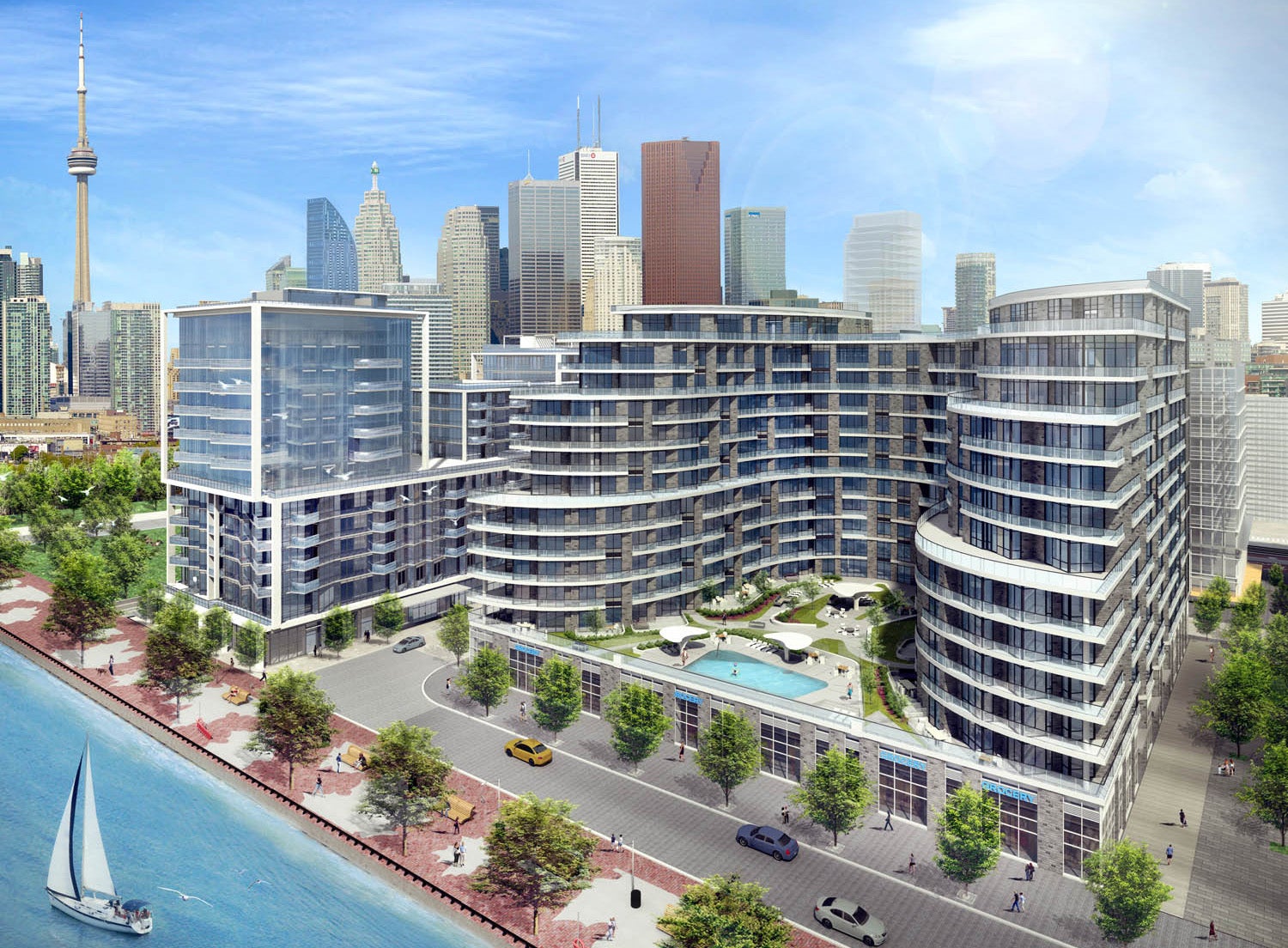 An artists' rendering of Aqualina and Aquavista residential buildings in the Bayside neighbourhood.