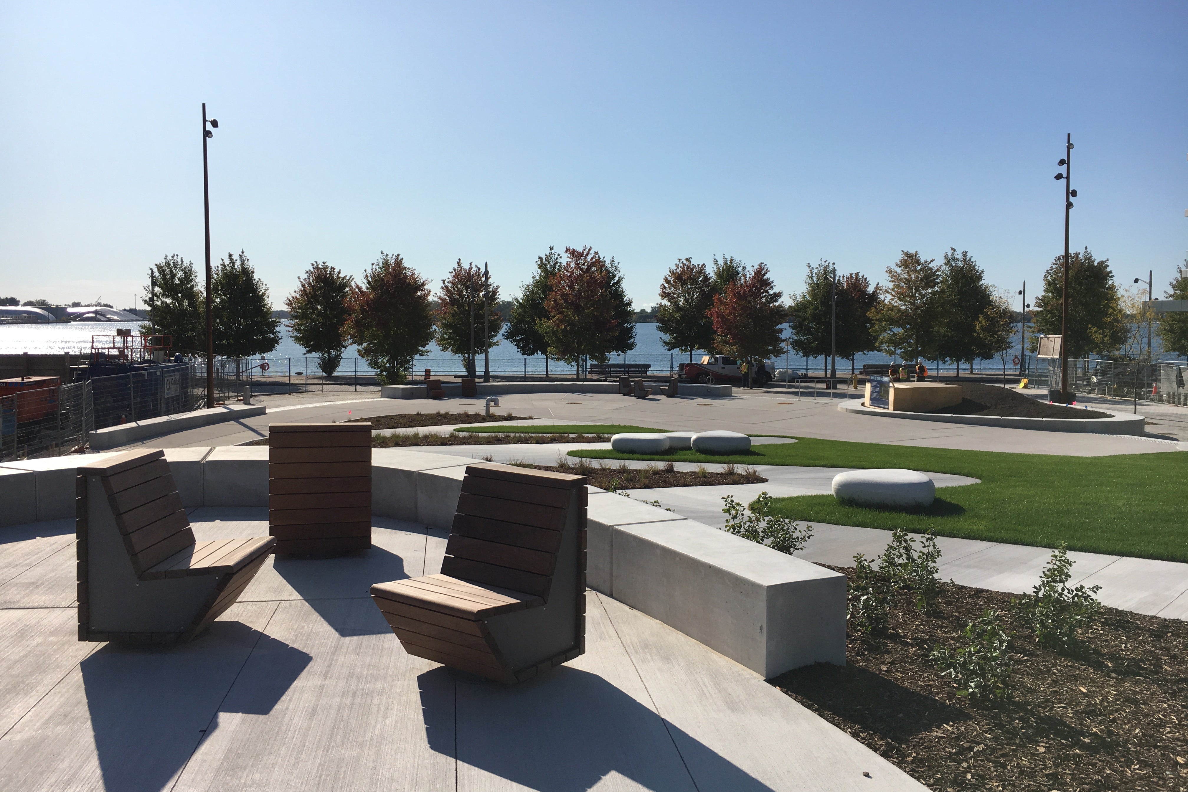 A view south across the newly completed Aitken Place Park towards the Water’s Edge Promenade.