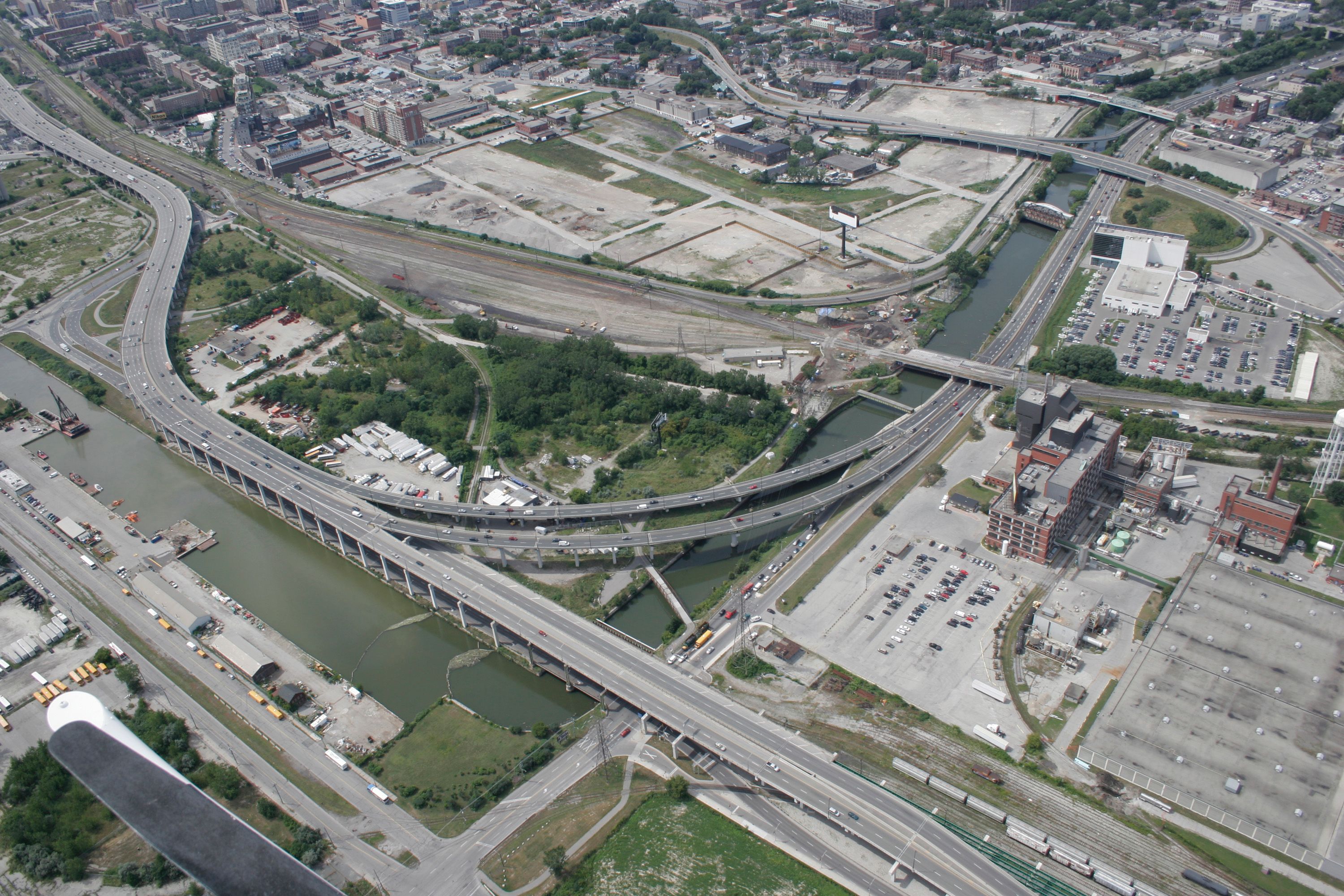 An aerial view of the West Don Lands prior to revitalization.