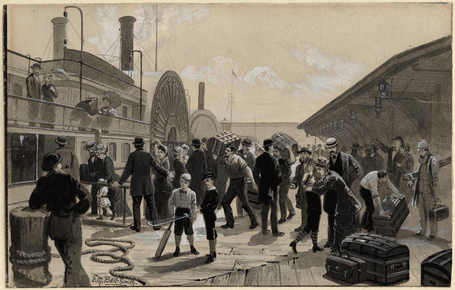 Painting by F. M. Bell-Smith from the late 1880s of the Yonge Street Wharf
