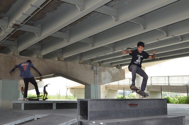 Kids using the skatepark at Underpass Park.