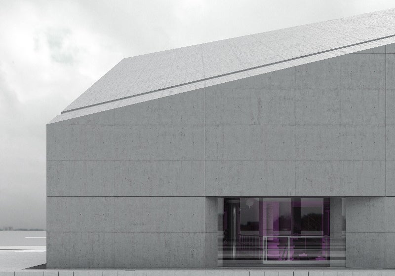 close-up artistic rendering of a concrete building