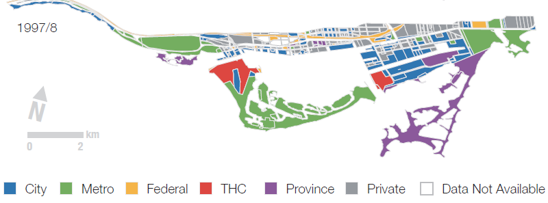 Geographic distribution of land ownership in Toronto in 1997/8