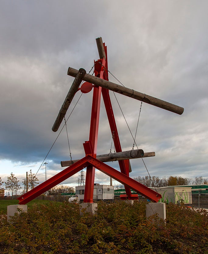 American artist Mark di Suvero's sculpture, No Shoes, restored and installed at Corktown CCommon
