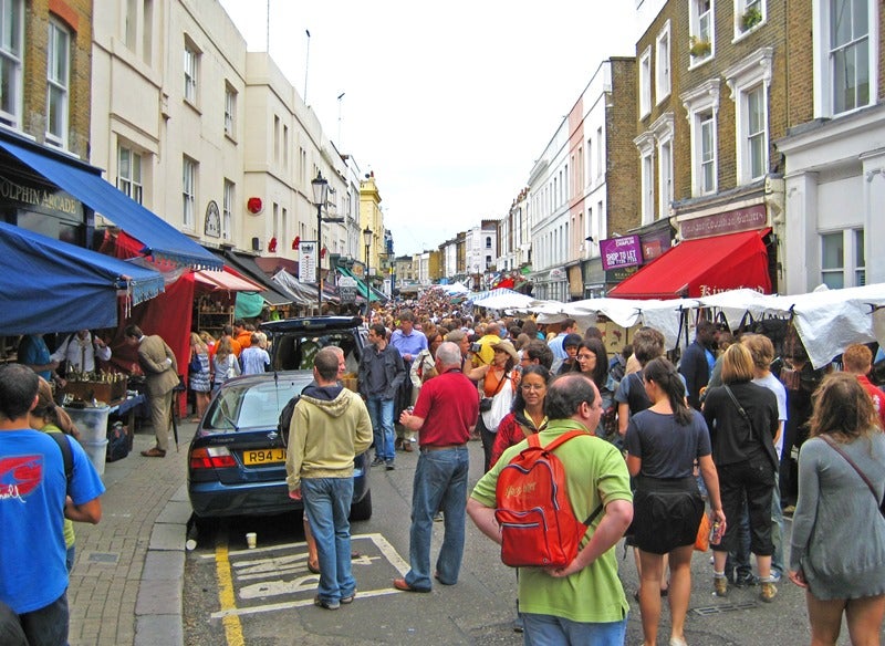Portobello Road packed with visitors.