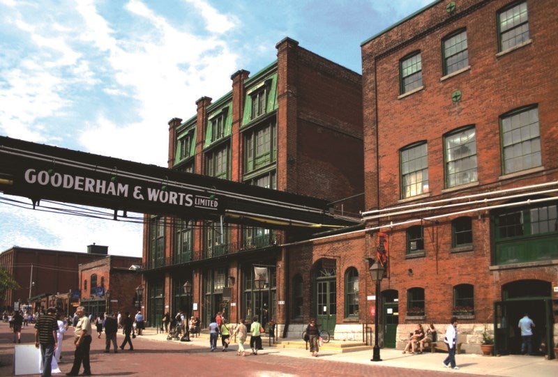 The Historic Distillery District in Toronto is pedestrian-friendly area devoted to arts, culture and entertainment.