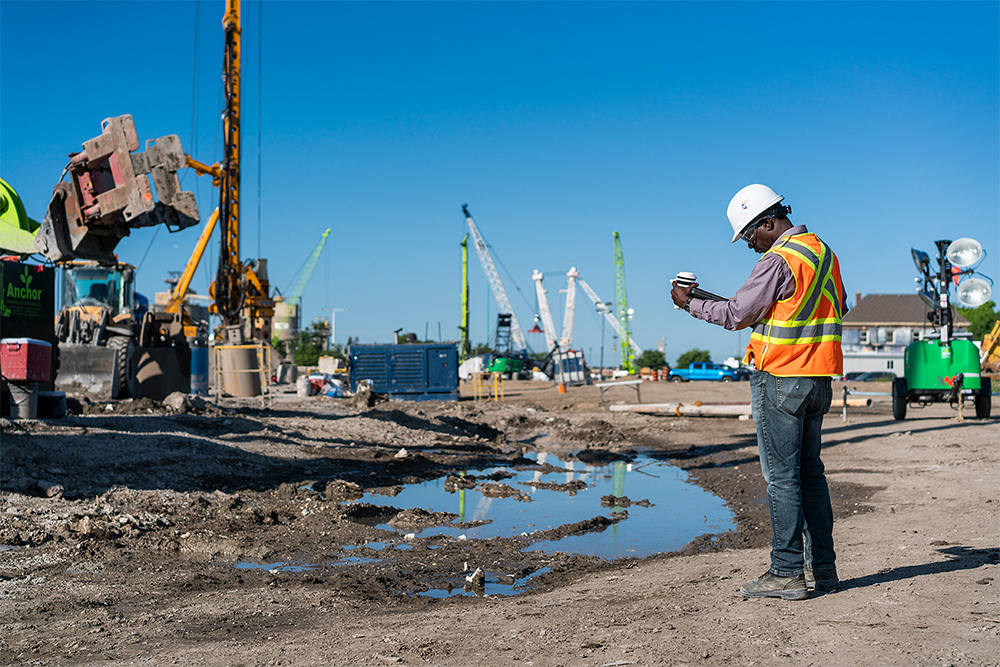 Someone working on the Port Lands construction site