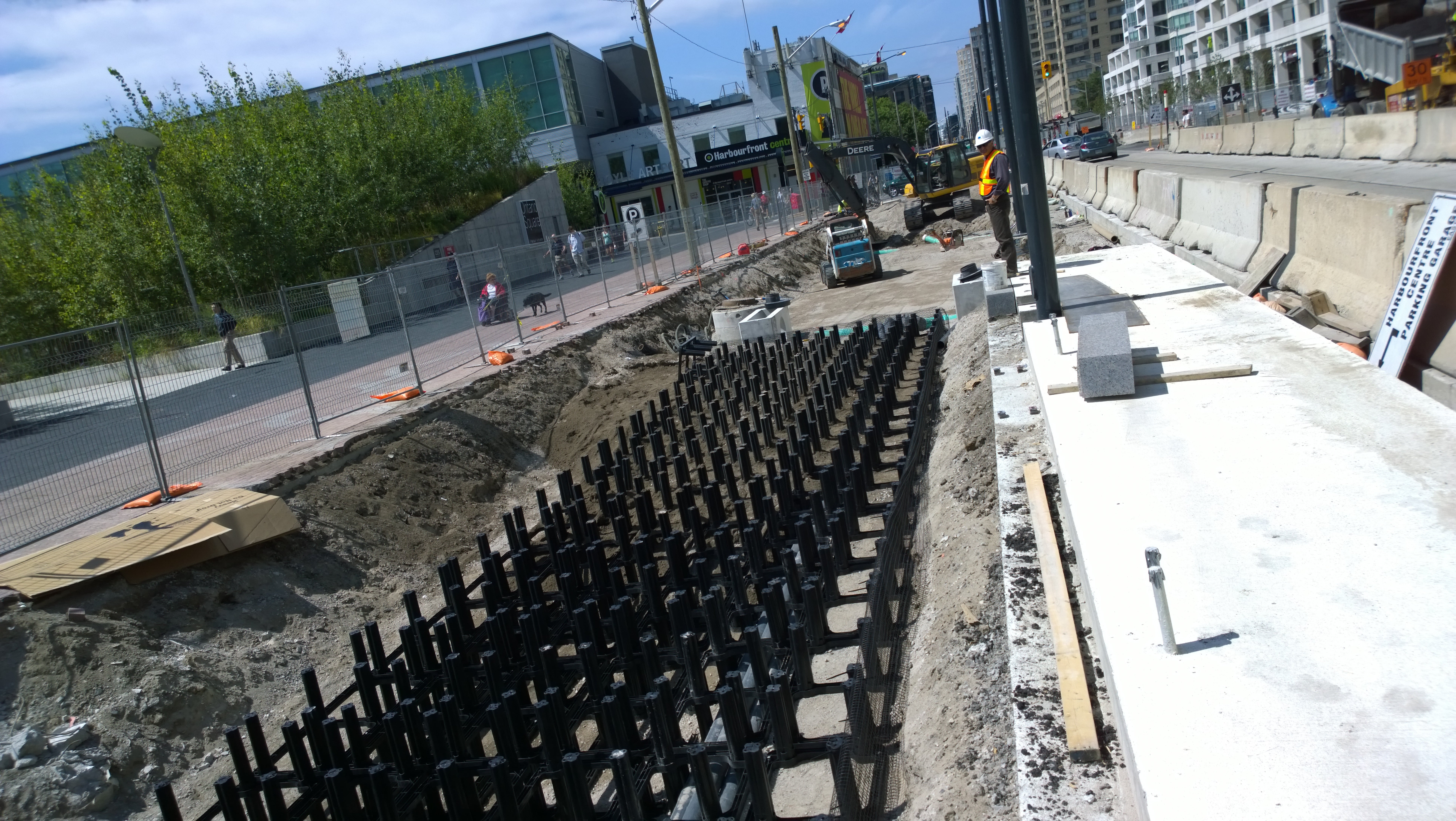An image of silva cells being installed under the Martin Goodman Trail along Queens Quay.