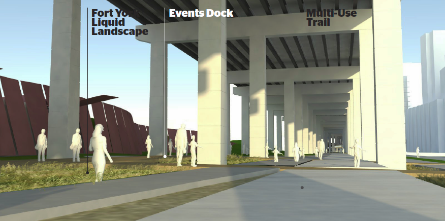Artist's sketch showing location of Liquid Landscape, Events Dock and Multi-Use Trail.