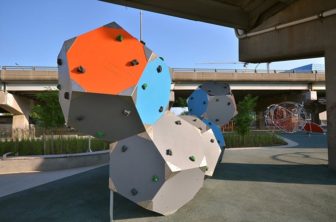 Unique play structures at Underpass Park