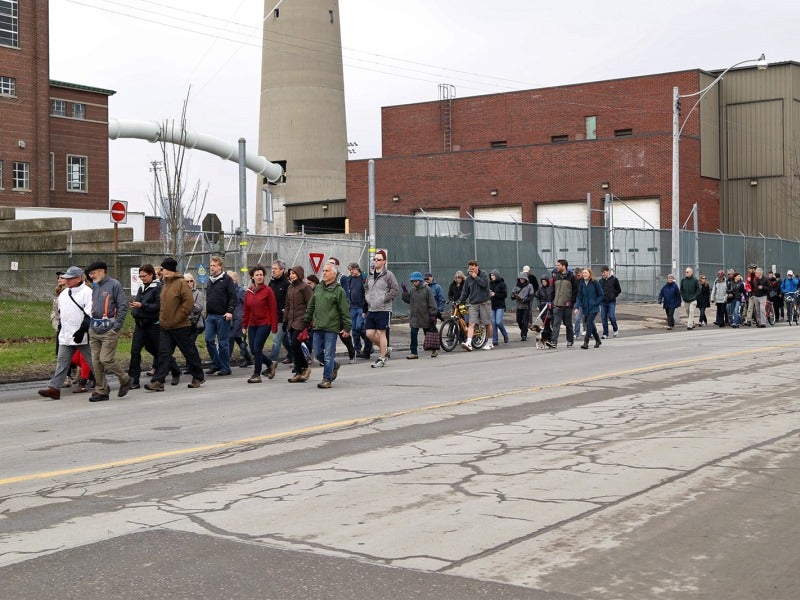 large group of people on a community walk