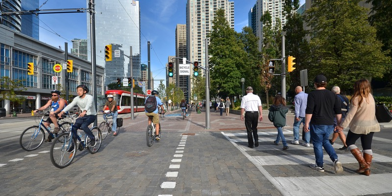 A view of the revitalized Queens Quay West.