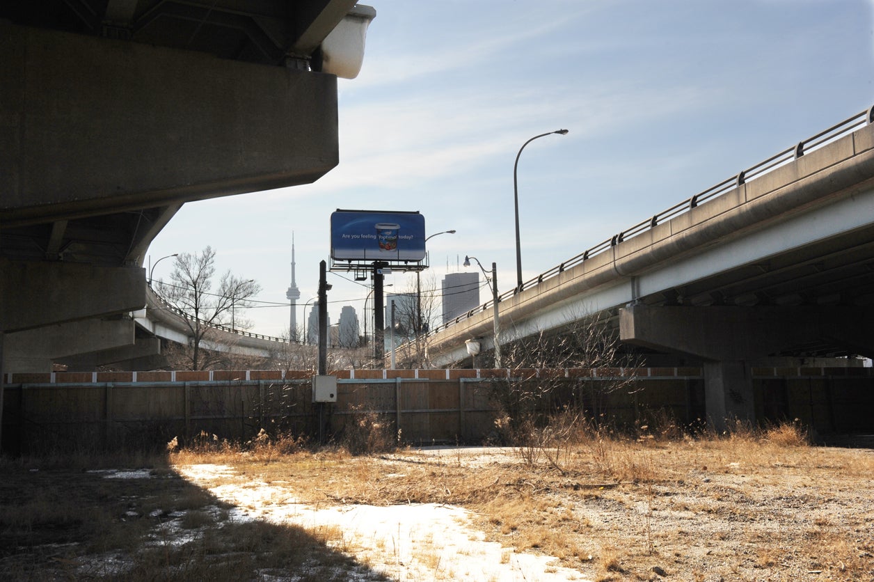 A before view of the derelict area beneath the Adelaide and Eastern Avenue overpasses.