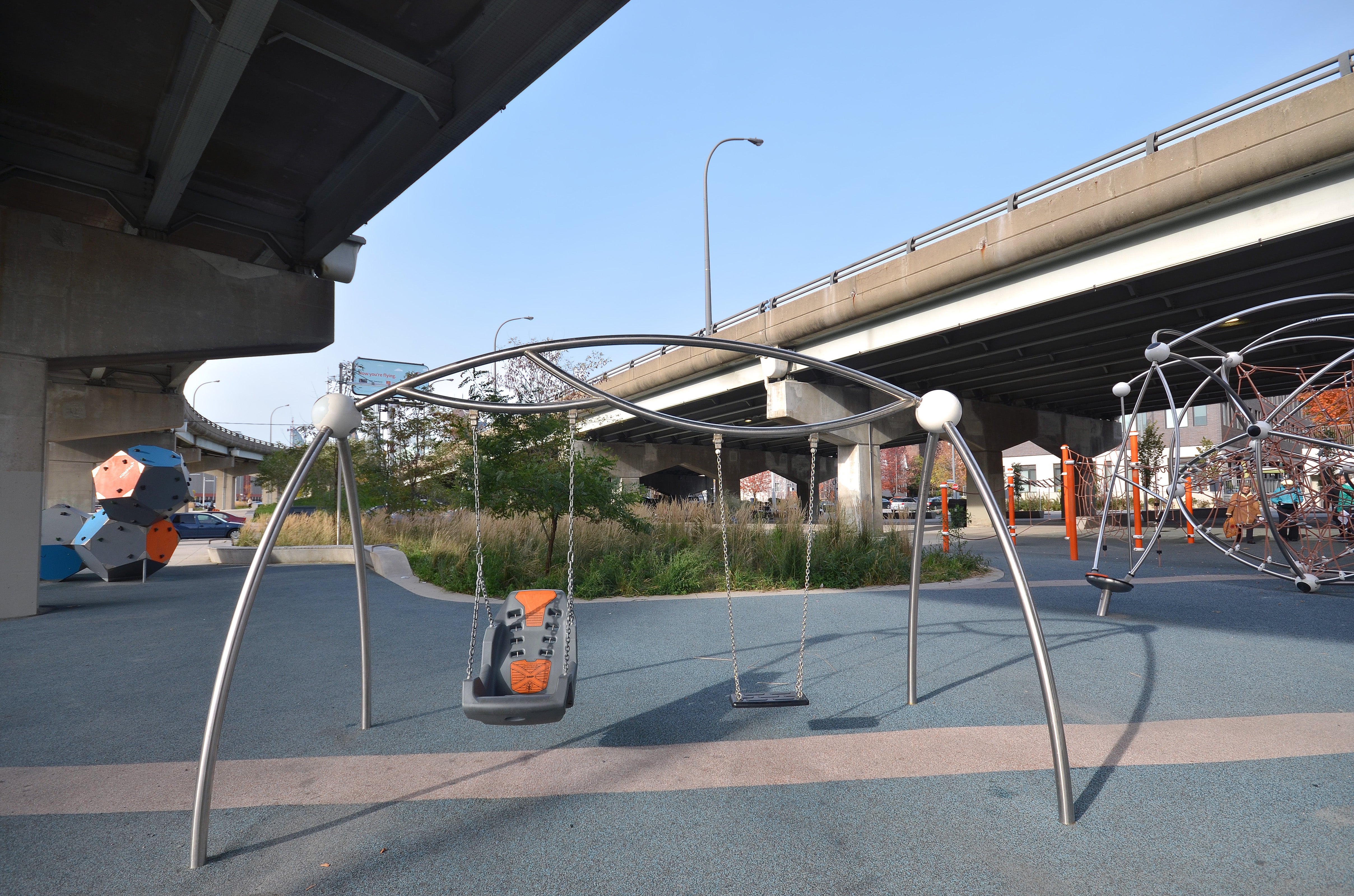A view of Underpass Park beneath the Adelaide and Eastern Avenue overpasses in 2015.