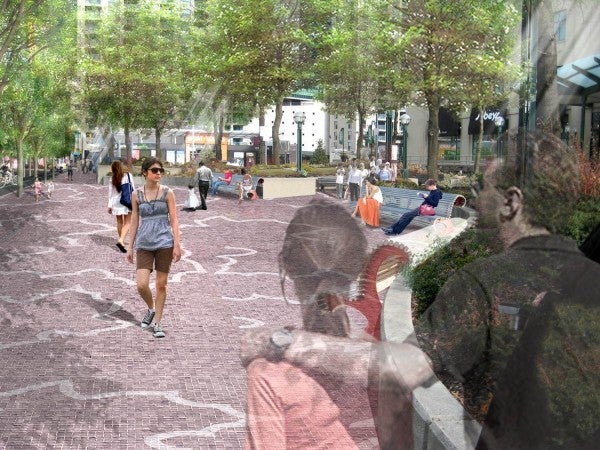 Artist's rendering of pedestrian promenade outside Queen's Quay Terminal