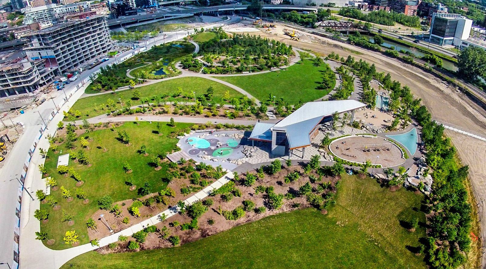 Aerial view of Corktown Common