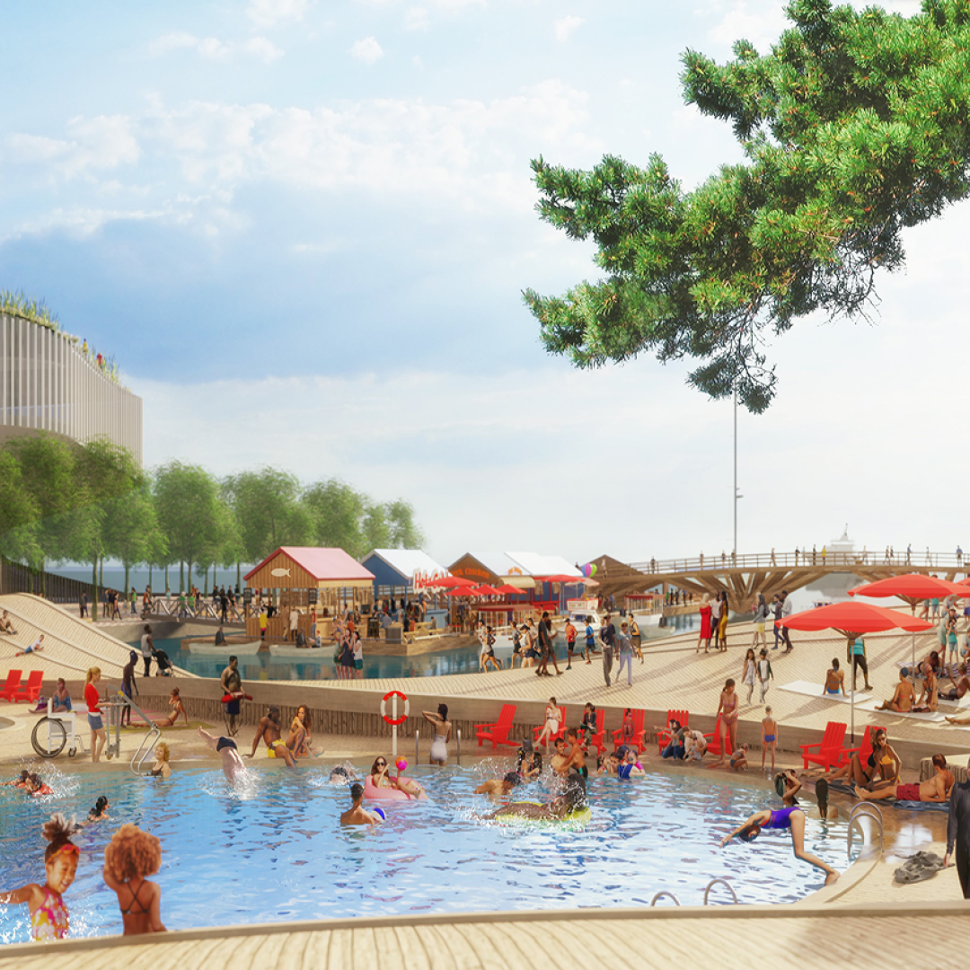 Proposed Vision for Parliament Slip animation, looking southeast from Queens Quay. Rendering by West 8 + DTAH.