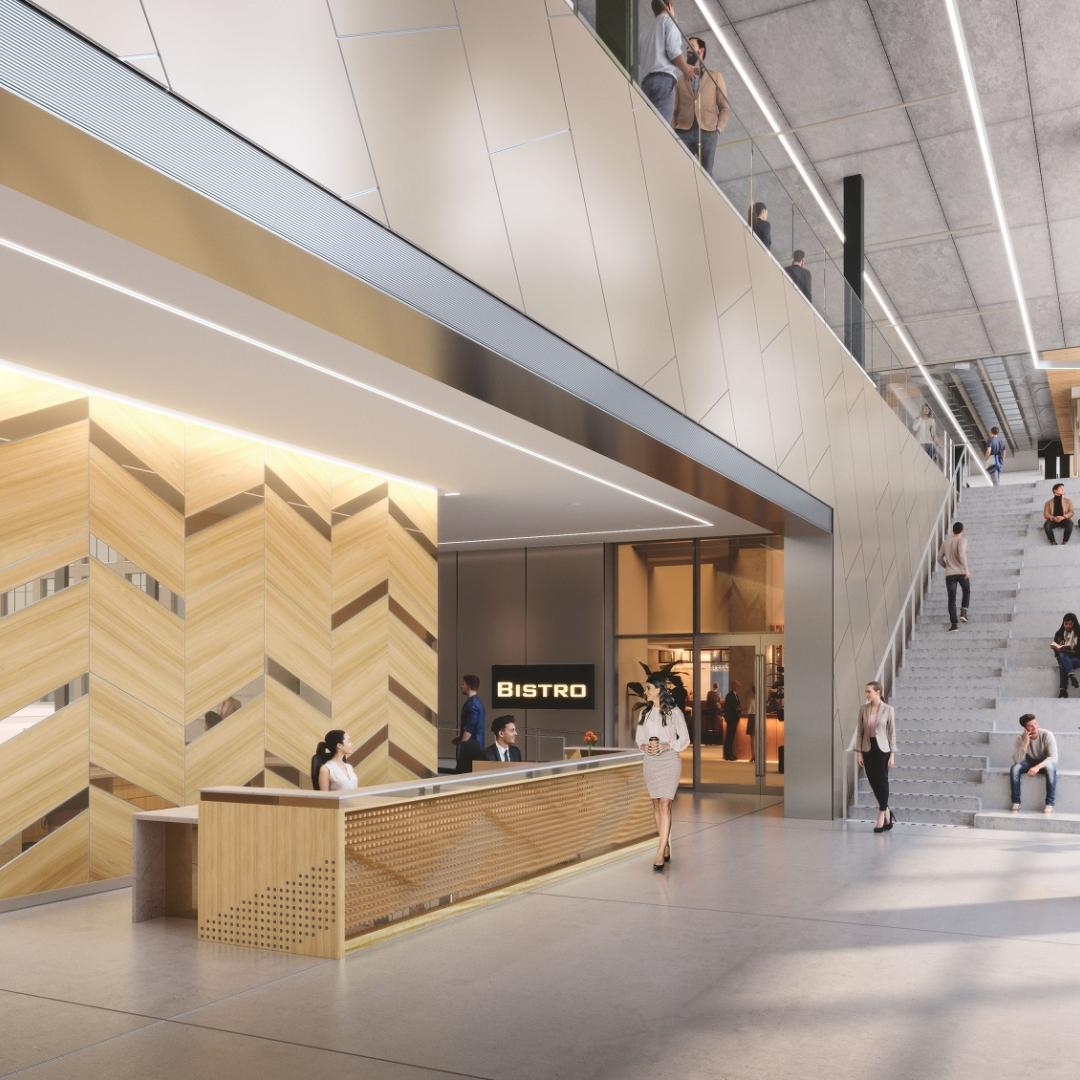 A rendering of the interior lobby of the Waterfront Innovation Centre