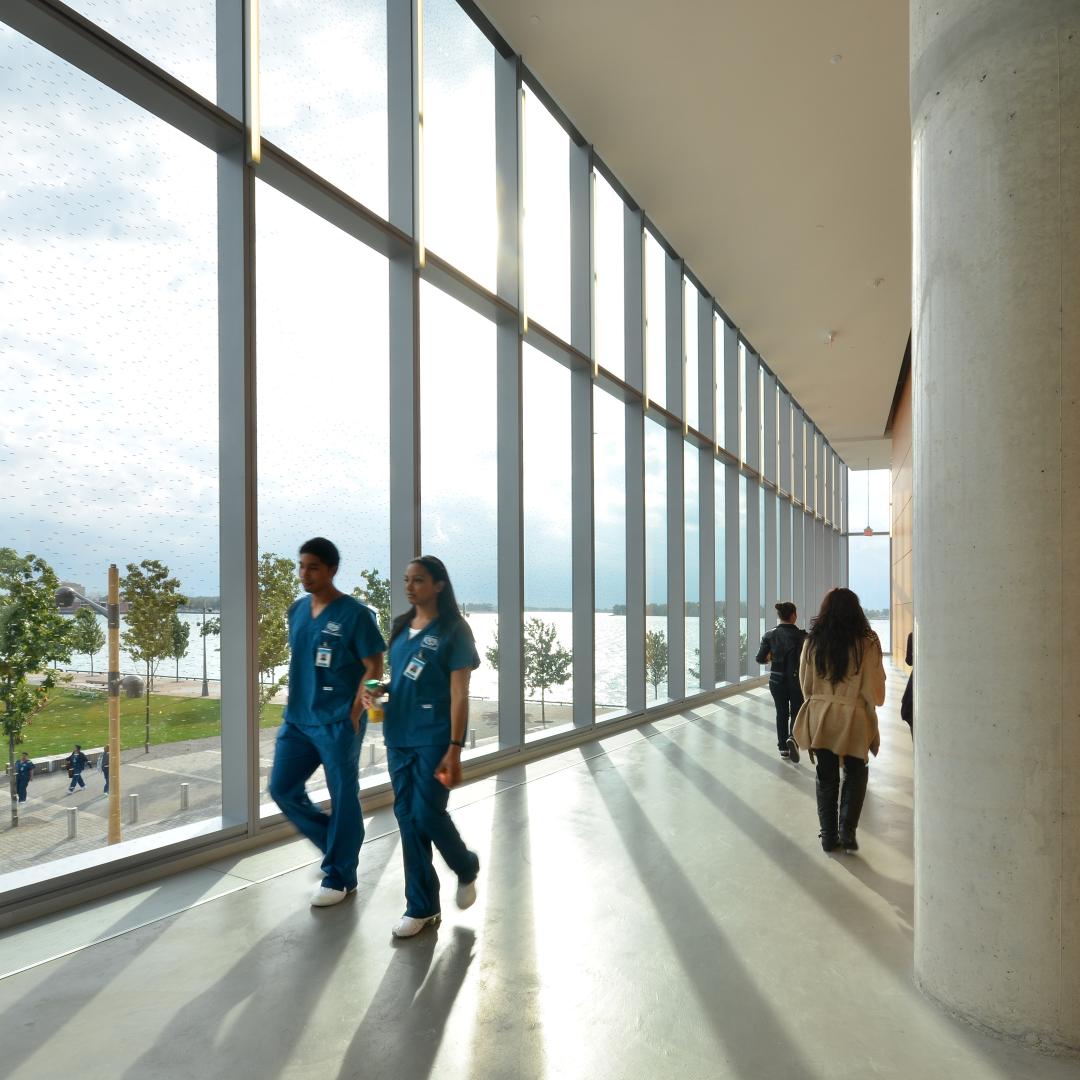 an interior view of students inside the George Brown College waterfront campus