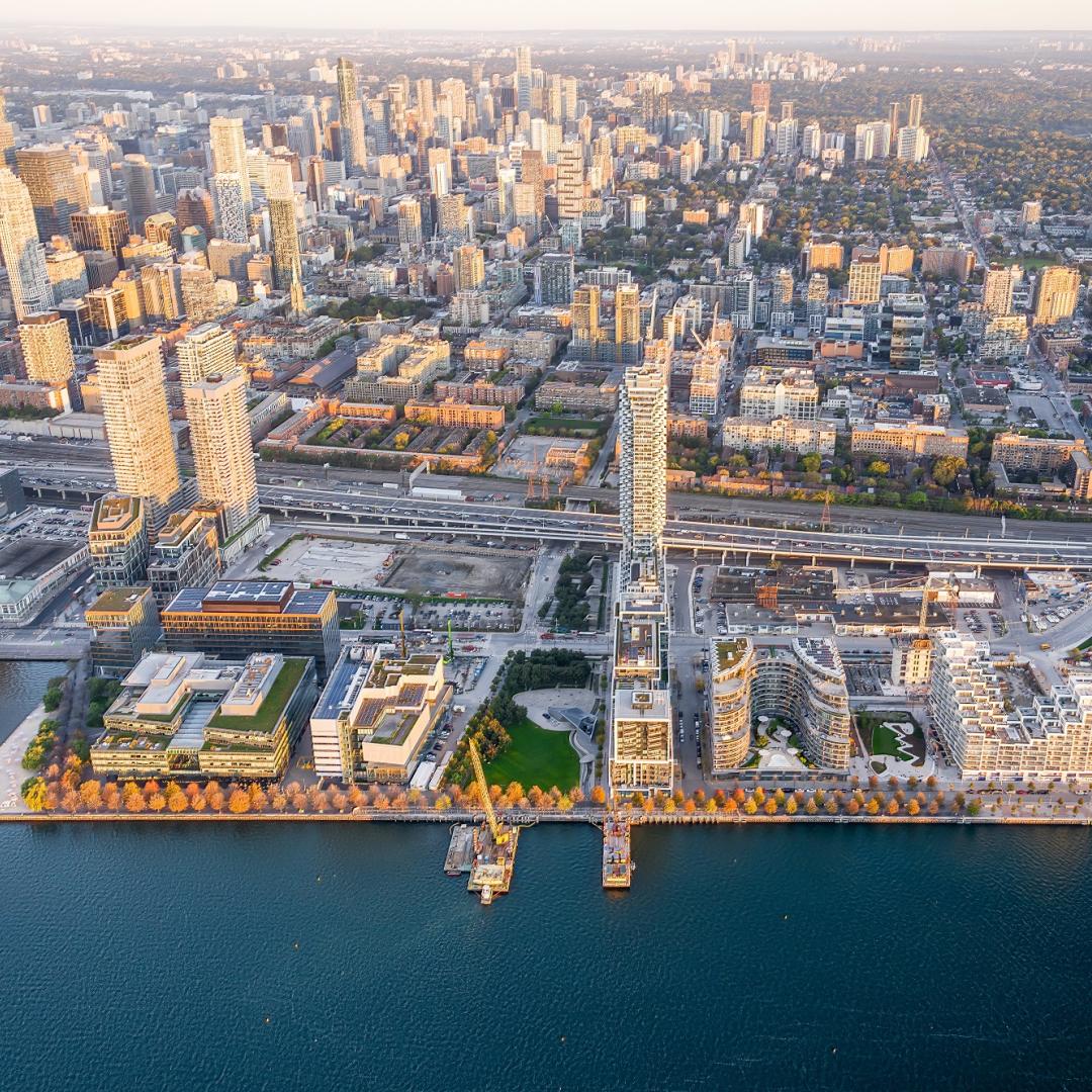 aerial photo of East Bayfront taken in 2021