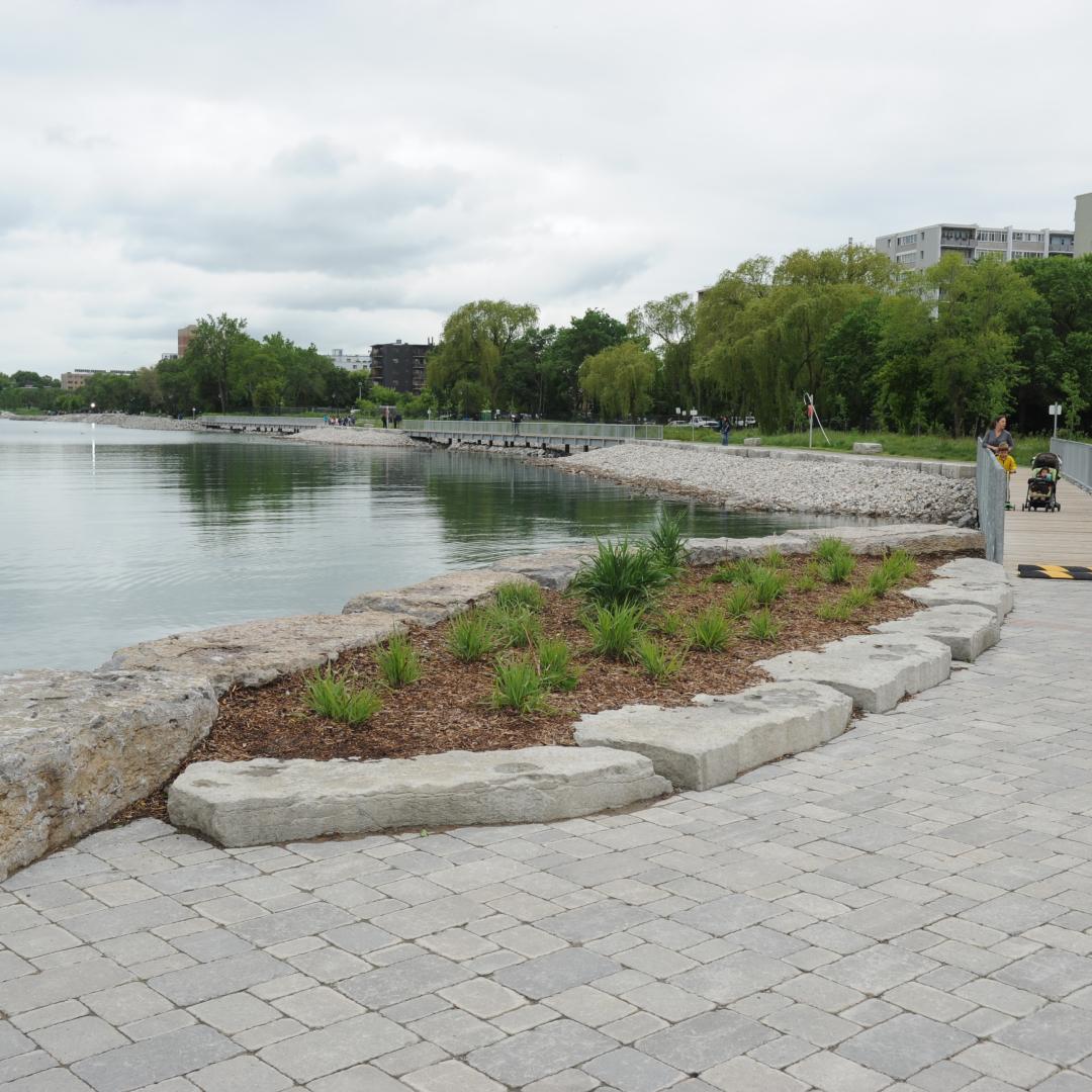 shoreline and pedestrian path next to Lake Ontario